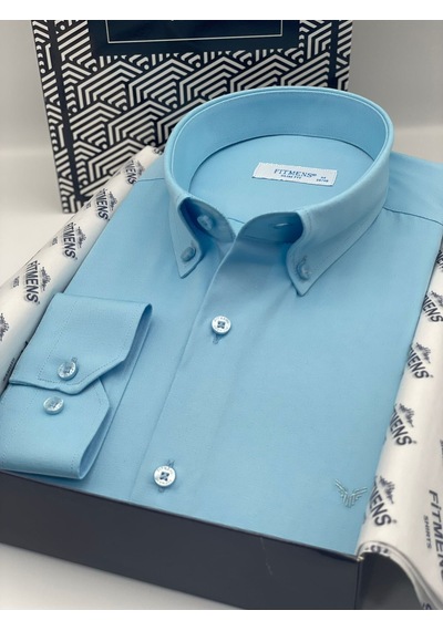 Slim Fit Uzun Kol Pamuklu Hediye Kutulu Kolay Ütülenebilir Erkek Gömlek Fs-002225 - Turkuaz-2663