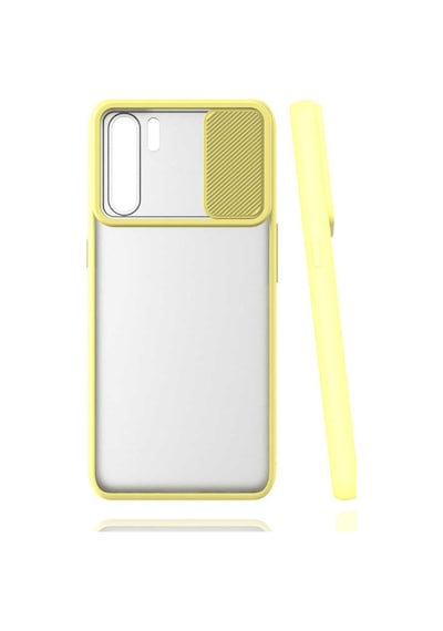 Kilifone - Oppo Uyumlu A91 - Kılıf Slayt Sürgülü Arkası Buzlu Lensi Kapak - Sarı