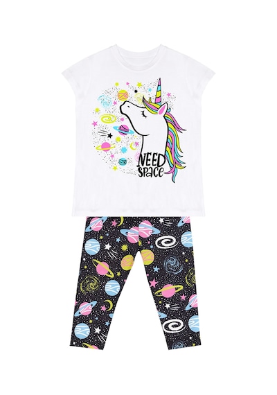 Denokids Uzayda Unicorn Kız Çocuk Yazlık T-Shirt Tayt Takım