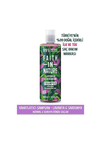 Faith in Nature %99 Doğal Şampuan Lavanta & Sardunya Normal & Kuruya Dönük Saçlar İçin 400 ML