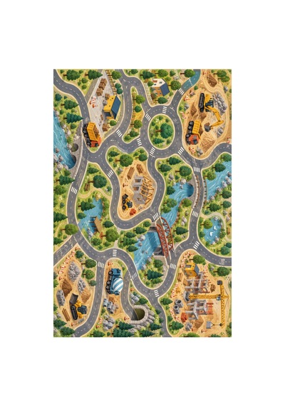 Kartela Halı İnşaat Şehri Çocuk Oyun Halısı Kaymaz Dot Taban Yıkanabilir 180 X 270 Cm