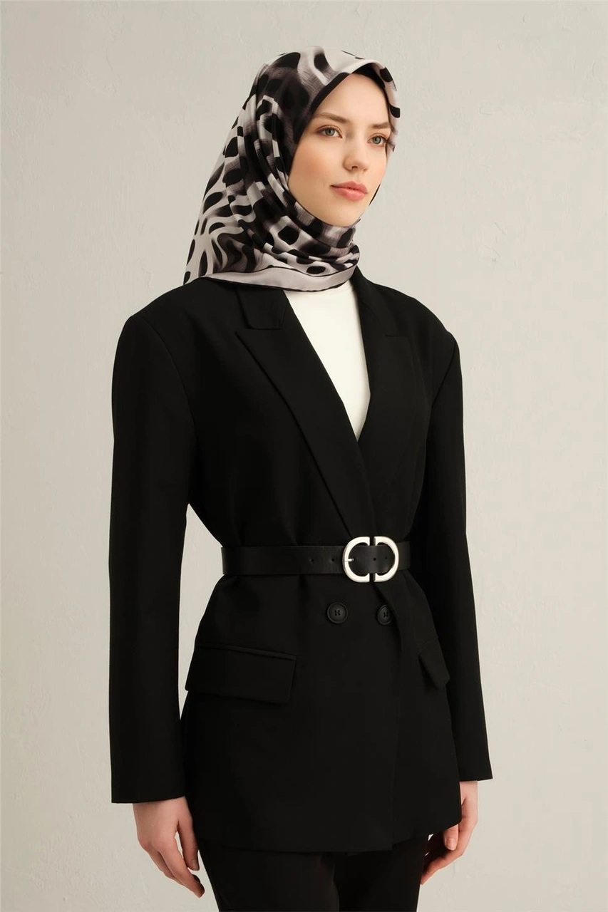 Armine Leopar Desenli Saf İpek Twill Eşarp 9320d 32 Siyah