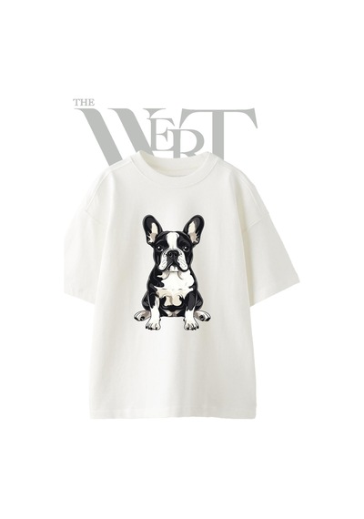 Thewert French Bulldog 2 Tasarım Baskılı Ünisex Beyaz Oversize T-shirt