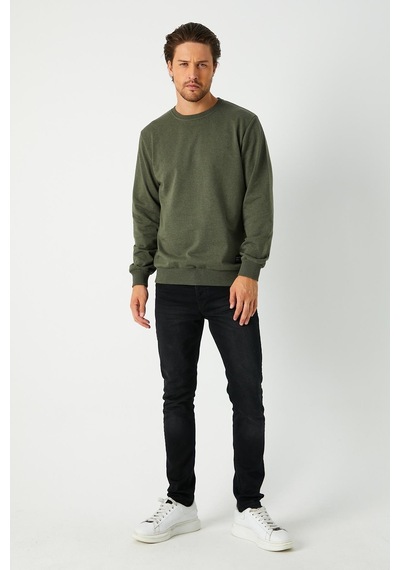 Mmetalic Erkek Haki Basic Bisiklet Yaka Regular Fit Normal Kesim 2 İplik Sweatshirt Haki
