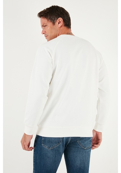 Buratti Pamuklu Şerit Detaylı Relaxed Fit Bisiklet Yaka Erkek Sweat 5901227 Ekru