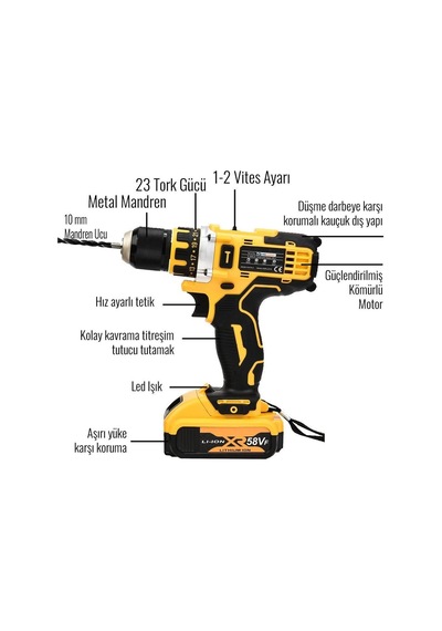 Prohummer Ph190 Akülü 58vf Lazer Terazi Ve Vidalama Matkap Seti Sarı