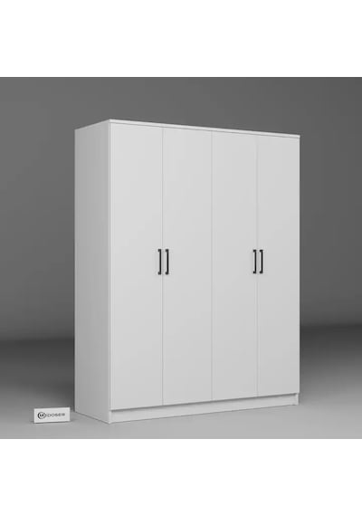 Kardelen Serisi 140 Cm Mat Beyaz 4 Kapılı 5 Raflı Elbise Dolabı Beyaz