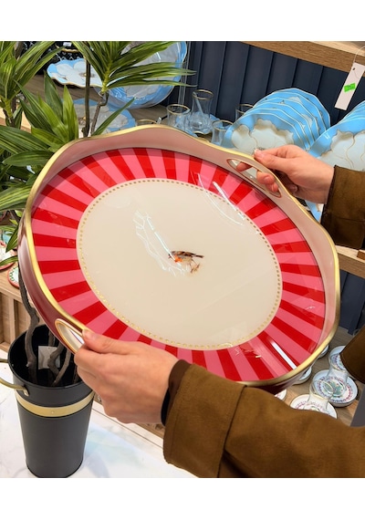 Lüks Akrilik Yuvarlak Tepsi Bird Qush Flora Edition 40 5-5519 Çok Renkli