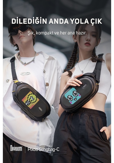 Divoom Pixoo Slingbag-c Siyah Ledli Ekran App lü Bel Çantası-cross Body, Çapraz Çanta Siyah
