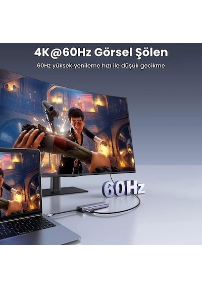 Ugreen CM512 Type-C to PD 100W HDMI RJ45 USB SD Micro SD Dönüştürücü Hub