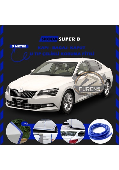 Skoda Superb Oto Araç Kapı Koruma Fitili 5metre Parlak Mavi Renk