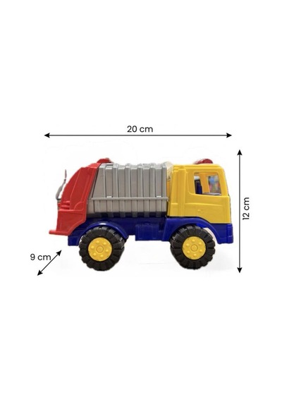 Sürtmeli 20cm 3 Parça Aksesuarlı Çöp Kamyonu İş Makinası Temalı Eğitici Oyuncak Araba Çok Renkli