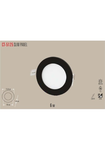 Cata CT-5125 6W Slim LED Panel Armatür (Siyah Kasa) Beyaz IŞIK Siyah
