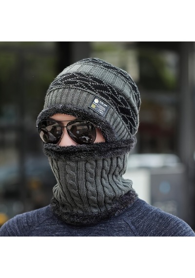 Kışlık Erkek Trend Örgü Şapka Ve Boyunluk Seti Siyah