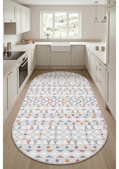 Raschel Carpet Oval Yıkanabilir Leke Tutmaz Modern Mutfak Halısı Kaymaz Taban Halı Rcmultı Mutfk Yenımodelelıps 003 Çok Renkli