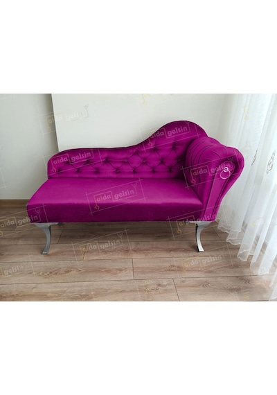 Ters Kol Dekoratif Bihter Koltuk Josefin Puf 110 Cm Gümüş Ayak Mor