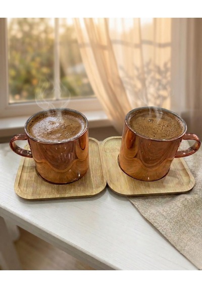 Borosilikat Cam Fincan Seti, 2 Parça, Bambu Altlıklı, Isıya Dayanıklı, Şeffaf, Kahve Ve Çay İçin Diğer