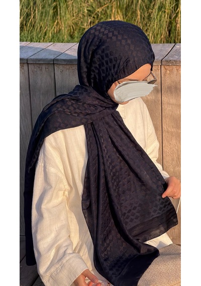 Qalortex Scarf Premium Pamuklu Jakar Şal-lacivert