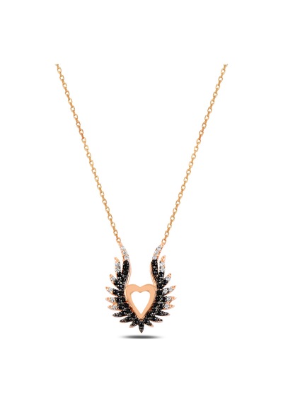 Çekirdekjewelry 925 Ayar Gümüş Siyah Taşlı Melek Kanatlı Kalp Kolye Zirkon Taşlı Şık Ve Zarif Kadın Kolye Pembe Çekirdekjewelry 925 Ayar Gümüş Siyah Taşlı Melek Kanatlı Kalp Kolye Zirkon Taşlı Şık Ve Zarif Kadın Kolye Pembe