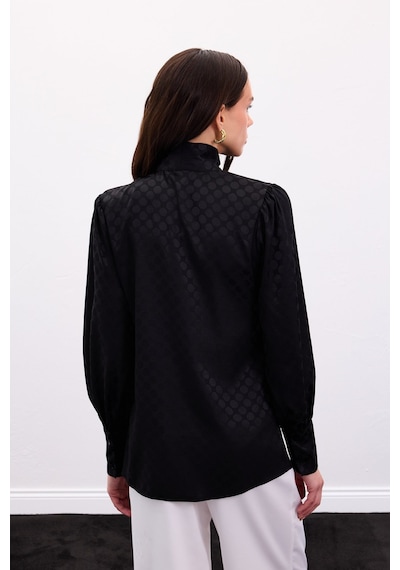 Sateen Puantiye Desenli Gömlek - Siyah-136902 Siyah