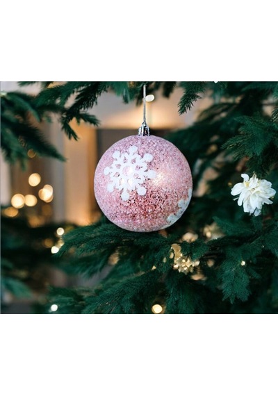 Yılbaşı Süsü Kar Taneli 2'li Top Pembe 10 Cm