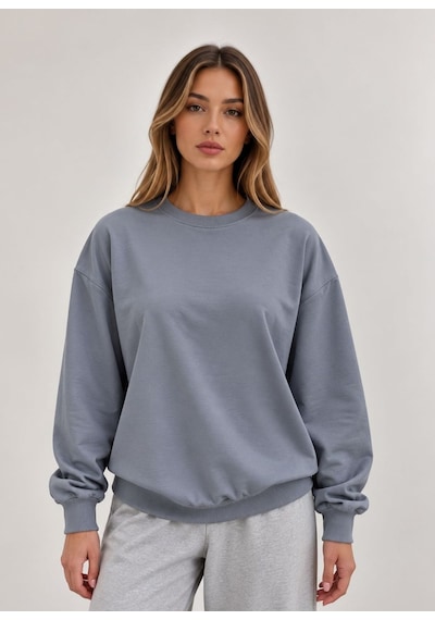 Kadın Şardonsuz İki İplik Sweatshirt Antrasit