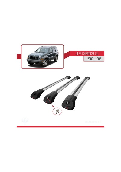 Jeep Cherokee Kj 2002-2007 Arası İle Uyumlu Ace-1 Ara Atkı Tavan Barı Gri 3 Adet Bar