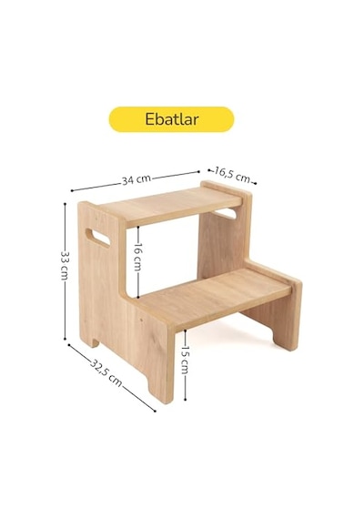 Ahşap Çift Basamaklı Yükseltici Tabure, Çok Amaçlı Ev Ve Banyo Basamağı, Dayanıklı Ahşap Tasarım