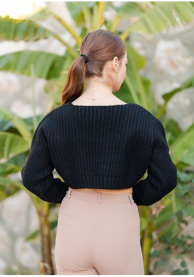 Örme Crop Kazak Siyah