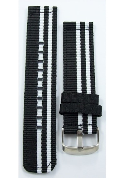 Kumaş Perlon Siyah Beyaz 24Mm Spor Saat Kordonu Kayışı Nato Bjk