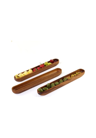Akasya Ağacından Ahşap Zeytin Tabağı, Zeytinlik,ahşap Zeytin Tepsisi El Yapımı Akasya Ahşap Uzun Kano Tekne Tarzı Çanak - Yemek Servis Tabağı Masa Orta Parça 35cm 5cm Çok Renkli