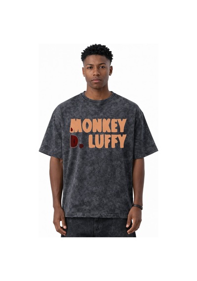 Sevbano Monkey D. Luffy One Piece Anime Baskılı Unisex Oversize Eskitme Y Siyah