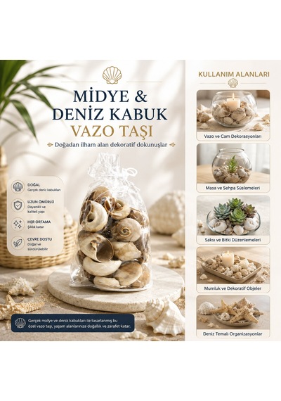 Poşetli Renkli Mix Midye - Deniz Kabuk Vazo Taşı 5250
