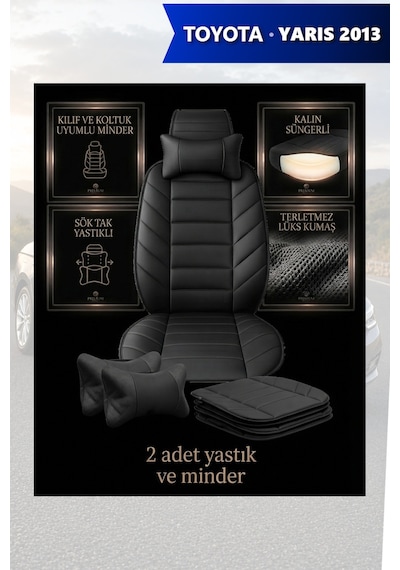 Yaris 2013 Uyumlu Lüks Siyah Renk Premium 2 Adet Minder Ve Yastık