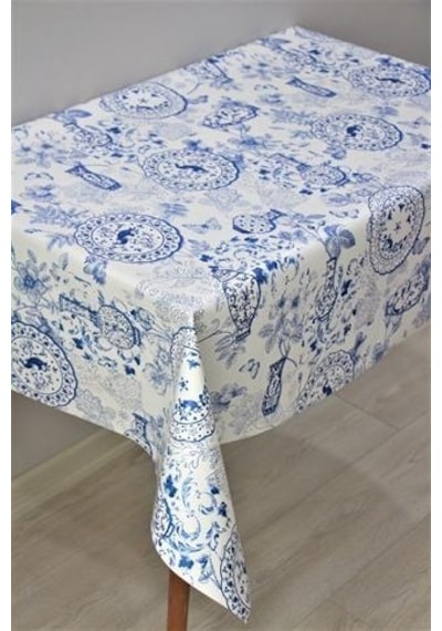 Elyaf Astarlı Silinebilir Pvc Muşamba Masa Örtüsü C140-1vazo-mavi