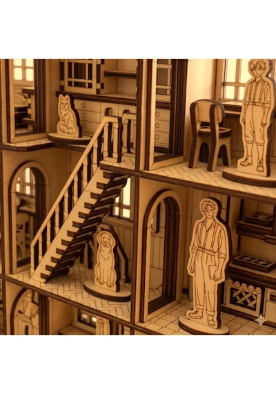 Köşk Ev Ahşap Maket Seti Dıy 3d Puzzle Çok Odalı Bebek Evi Koleksiyoner Modeli 220 Parça
