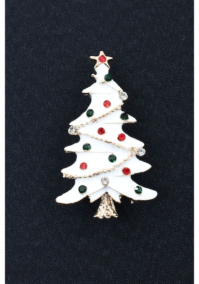 Yeni Yıl Ağacı Broş. Kristal Taşlı Tasarım Noel Ağaçlı Yaka İğnesi Erkek Kadın Broş. Çok Renkli