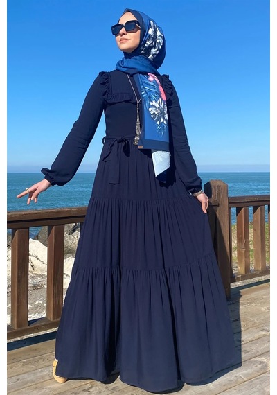 Rabia Şamlı Bade Elbise Lacivert Normal