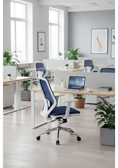 Ofisbazaar Dali Beyaz Fileli Çalışma Koltuğu Ergonomik Şef Ve Toplantı Koltuğu Lacivert Lacivert