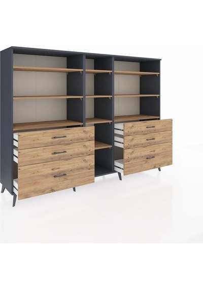 Hyperion Dolap 10 Raflı 6 Çekmeceli 220x44x163 Antrasit-çam Atlas Çam - Antrasit