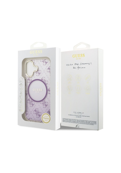 Apple Uyumlu iPhone 17 Kılıf Guess Lisanslı M-safe Özellikli 4g Desenli Simli Silikon Kapak Mor Mor