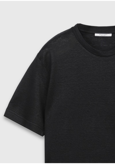 Ramsey Siyah Düz %100 Keten T-shirt