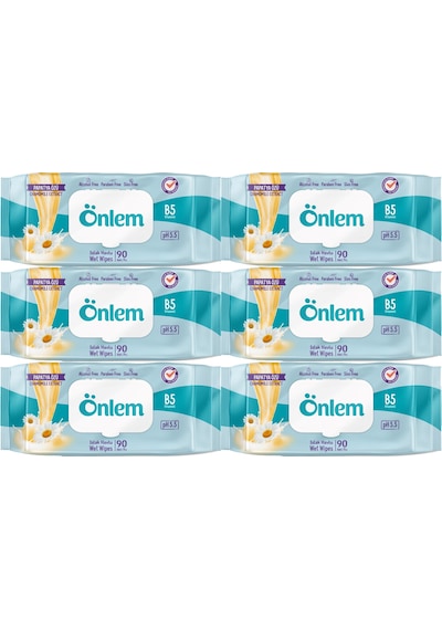 Önlem Islak Havlu Mendil 90 Yaprak Papatya Özü (6 Lı Set) Plastik