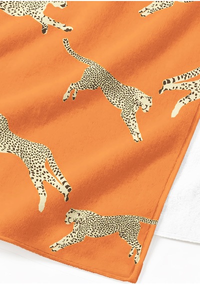 Leopar Safari Turuncu Plaj Havlusu - Egzotik Modern Hayvan Temalı Hızlı Kuruyan Mikrofiber Havlu Berrak Karamel