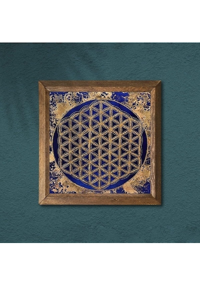 Pinecone Yaşam Çiçeği Taş Duvar Tablosu - Ahşap Çerçeveli Taş Tablo - 25x25 Cm - Dekoratif Duvar Sanatı - Modern Ev Ve Ofis Duvar Dekoru W1-173