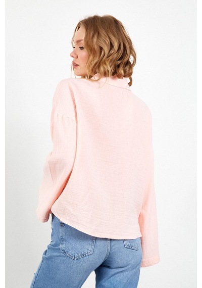 Manche Gül Kurusu Kolları Salaş Yıkamalı Müslin Oversize Rahat Kalıp Kadın Basic Gömlek Mks166881-01-6881 Manche Gül Kurusu Kolları Salaş Yıkamalı Müslin Oversize Rahat Kalıp Kadın Basic Gömlek Mks166881-01-6881