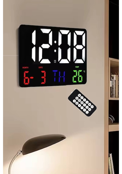 Dijital Duvar Saati Hd Led Ekran Tarih Gün Sıcaklık Alarm Usb Dekoratif 25x16cm Siyah