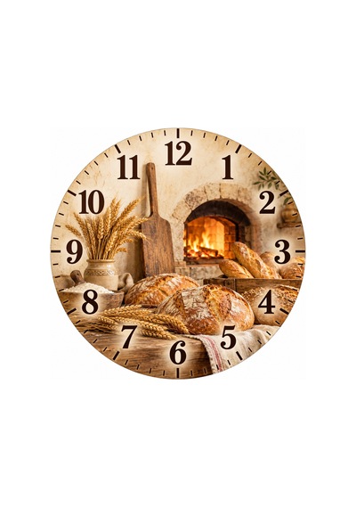 Fırın Ekmek Pizza Temalı Duvar Saati 45 Cm Unlu Mamuller Cafe Restoran Uv Baskı Sessiz Akar Mekanizma 934 Çok Renkli