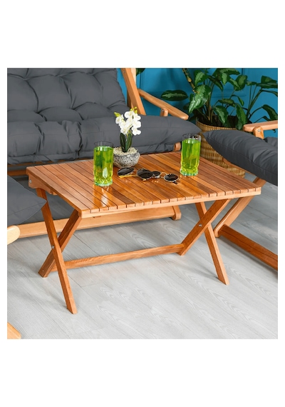 Reyo Bysay Ahşap Katlanabilir Taşinir Puf Minderli Kollu Şezlong Plaj Bahçe Teras Balkon Sandalyesi Koltuğu Takimi 4 Lü Set Antrasit