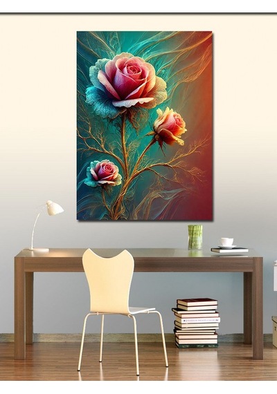 Kanvas Tablo Pembe Ve Mavi Gül 70cmx100cm